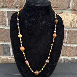 Elegant Beaded Necklace - Brown and Gold